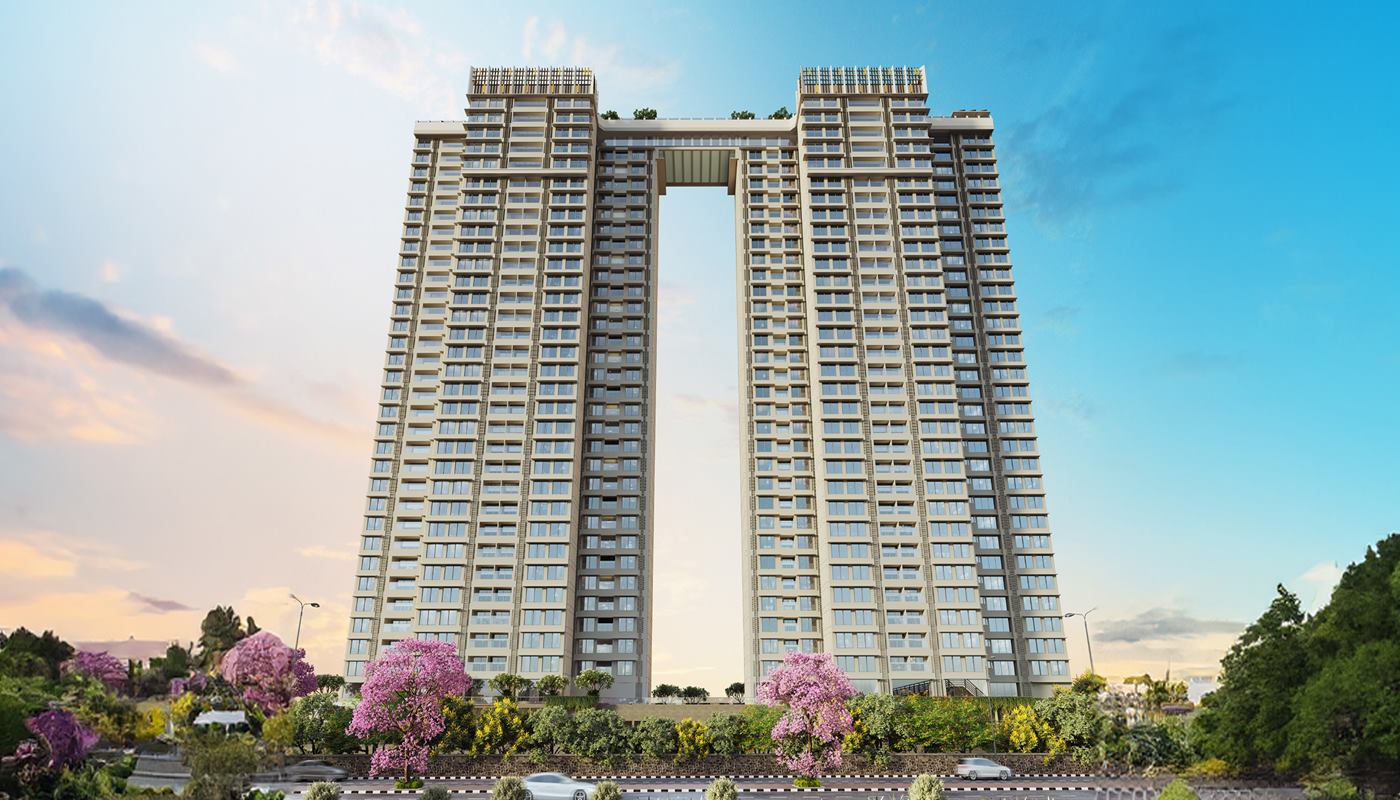 Raheja Skylight Lokhandwala Complex Andheri West Mumbai - twin tower elevation with sky bridge